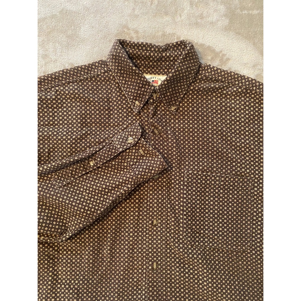 County Seat Button Down Shirt Sz L Brown Geometric Textured Corduroy Long Sleeve